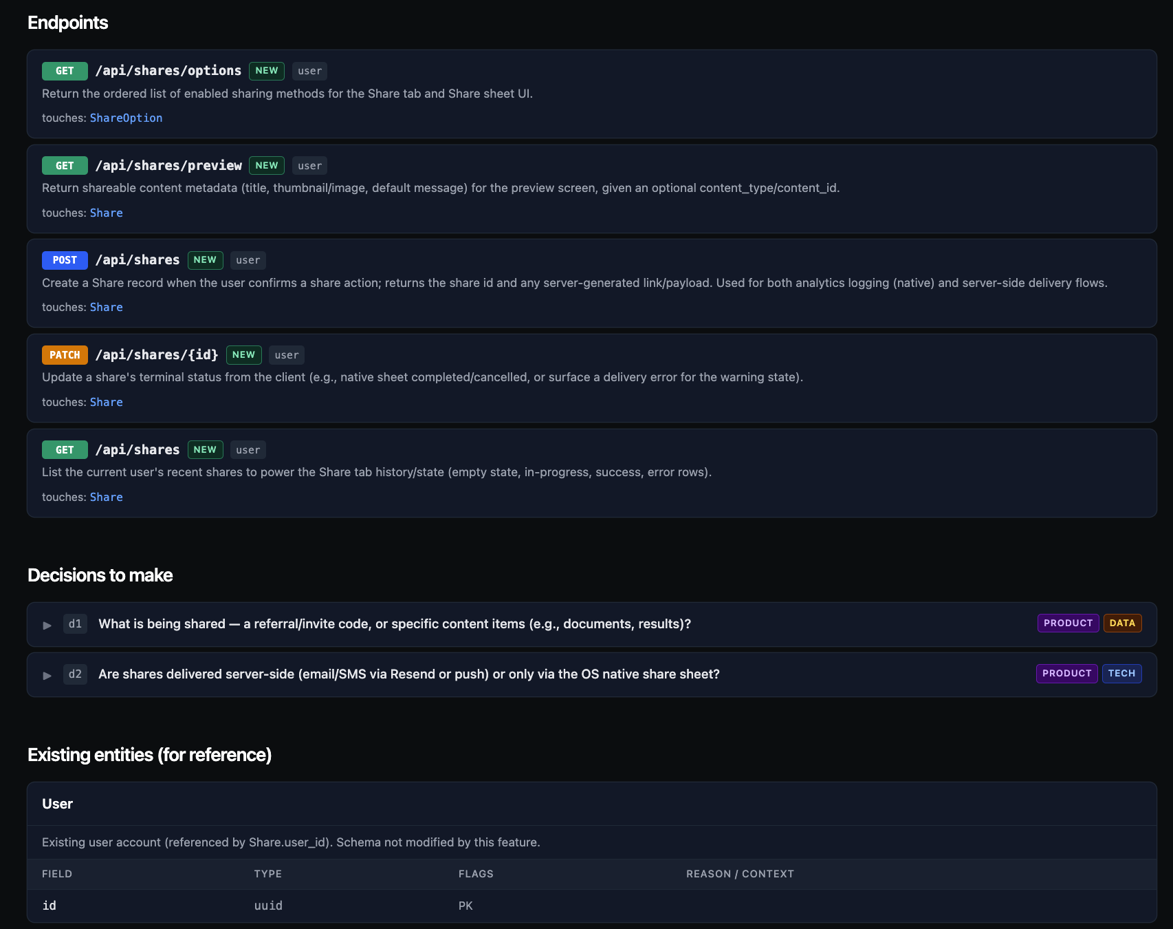 new endpoints and a decisions-to-make list