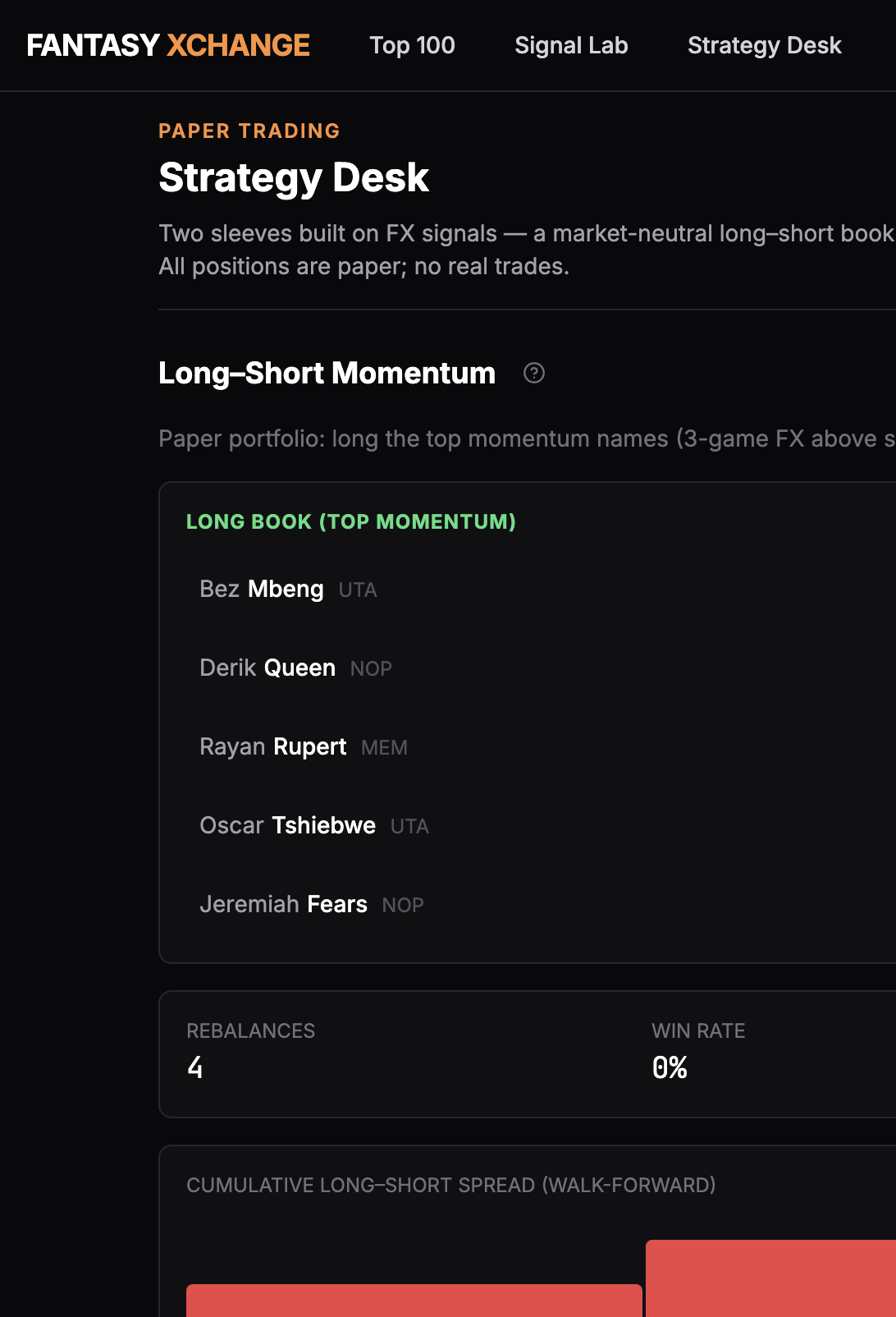 Strategy Desk — long-short book + mean reversion